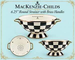 MacKenzie-Childs 6.25" Courtly Check Enamel Colander with Brass Handles